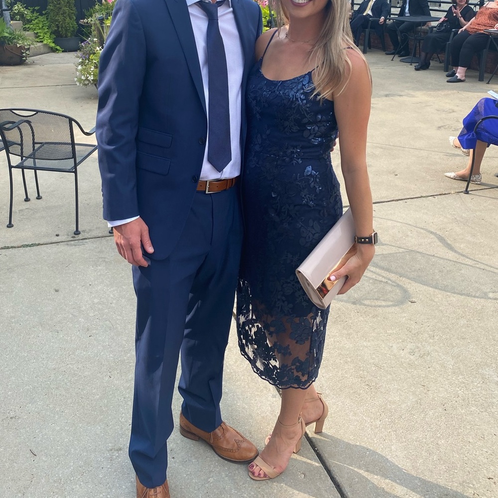 DRESS THE POPULATION Kate Navy Sequin Midi Dress